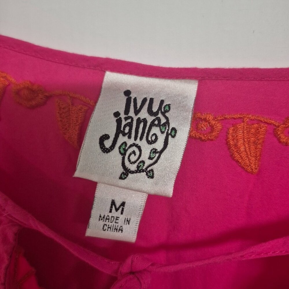 Ivu Jane Pink Boho Embroidered Tunic Top M With Floral & Bird Design - Picture 5 of 9